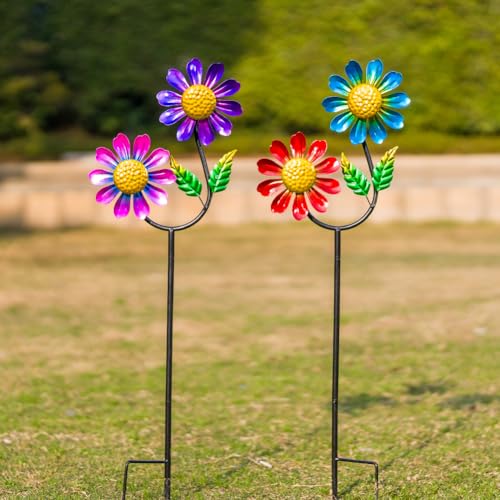 Viveta 2 Pack Flower Wind Spinners, Metal Wind Sculptures - color: Colorful Flower