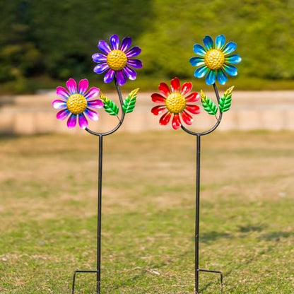Viveta 2 Pack Flower Wind Spinners, Metal Wind Sculptures - color: Colorful Flower