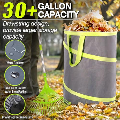 Altdorff Resuable Leaf Bag 2 Pack, Collapsible Trash Can for Camping, Garden Waste Bag Pop Up, 120L Large Yard Waste Container with Drain Holes and Drawstrings for Windy Days