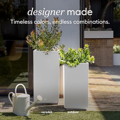 Veradek Block Series Pedestal Planter - Tall Rectangular Outdoor Planter - color: White, size: 26"H x 13.5"W - 2 Pack
