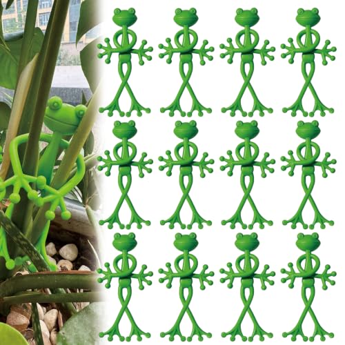 12 pcs Frog Plant Stand, Multipurpose Green Frog Plant Supports Steady Cartoon Plant Branches Tie Down, Frog Plant Stand for Potted Plants, Cute Frog Flower Pot Hugger Plant Climbing Fixture Clips Perfect for Indoor Outdoor Garden Decoration and Gifts (12