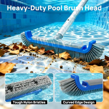 Consciot 3-in-1 Pool Cleaning Kit Includes Leaf Rake Net, Wall Brush & Pole - size: 3PCS