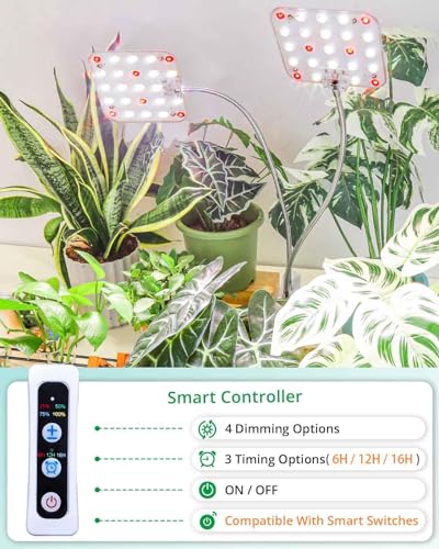 2-Head Clip Plant Light, Dimmable Grow Light with Timer