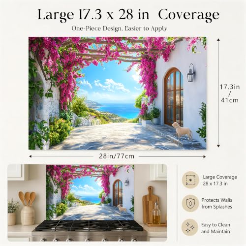 Kitchen Wallpaper 17.3x28 in Mediterranean Bougainvillea for Backsplash - color: Colorful1272