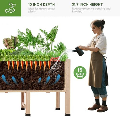 AMERLIFE 7x2 Ft Raised Garden Bed with Legs and Drainage Holes - color: Light Wood, size: 7x2 FT-16 In Depth
