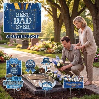 Sieral 6 Pcs Father Day Cemetery Sign, Birthday Grave Decor Waterproof - style: Father Day
