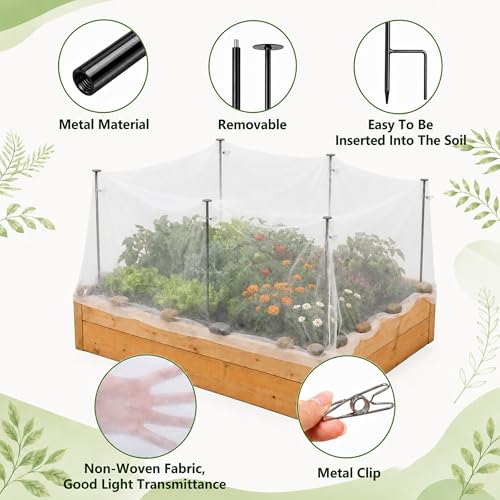Metal Garden Shading Cloth Kit, Raised Bed Sunshade with Support Stakes
