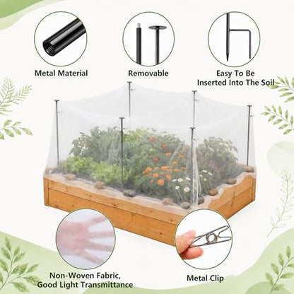 Metal Garden Shading Cloth Kit, Raised Bed Sunshade with Support Stakes
