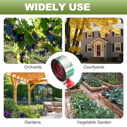 MECCANIXITY 196ft Long 1" Wide Green/Silver Dual Side Reflective Holographic Flash Bird Scare Tape Ribbon to Keep Birds Away, Hang Tie on Garden Farm Orchards Balcony Patio Yard Fence - color: Green Silver, size: 196.8ft x 0.94in