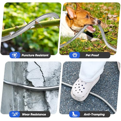 Garden Hose 50ft, Stainless Steel Metal Hose with 10 Function Nozzles