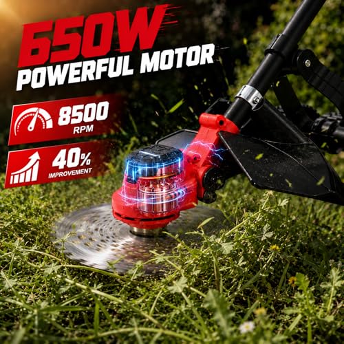 4-in-1 Electric Weed Wacker with Wheels, 20000RPM Cordless Weed Whacker & Brush Cutter, Lightweight 21V Battery Powered Lawn Edger with 2 Batteries