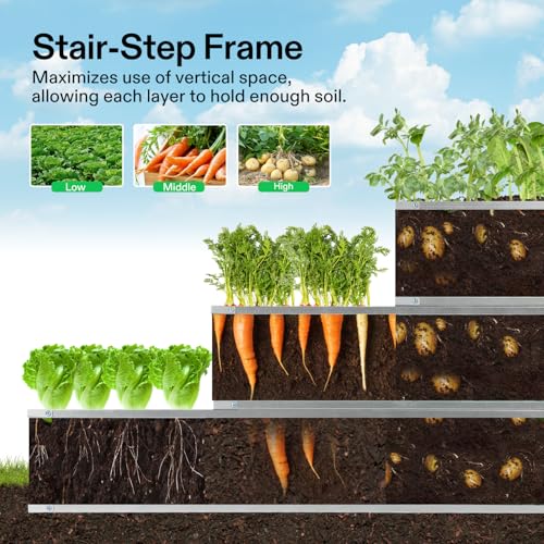VIVOSUN 3-Tier Raised Garden Bed Outdoor Galvanized Steel 46x46x24 Gray - color: Gray