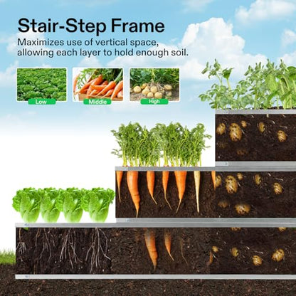 VIVOSUN 3-Tier Raised Garden Bed Outdoor Galvanized Steel 46x46x24 Gray - color: Gray
