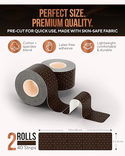 TheraCopper Copper Infused Kinesiology Tape - 2 Rolls, 40 Precut Strips - color: Black