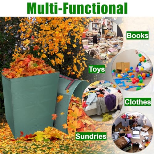 2 Packs Large Reusable Yard Waste Bags with Gloves, 53 Gallons Pletpet Garden Waste Bags Green Lawn and Leaf Bag Large Yard Dustpan-Type Garden Bag for Collecting Leaves, Fallen leaves and Waste