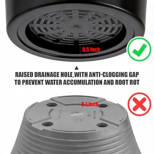 8inch Plant Pot with Large Drainage Holes &Saucer for Indoor Outdoor Plants - color: Black