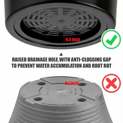 8inch Plant Pot with Large Drainage Holes &Saucer for Indoor Outdoor Plants - color: Black