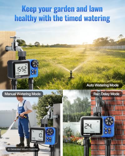 Water Timer for Garden Hose, 2 Zone Sprinkler Timer, Automatic Irrigation System/Rain Delay/Manual Watering, Programmable Watering for Lawn, Yard, Drip Irrigation C12WT06 - color: Plastic