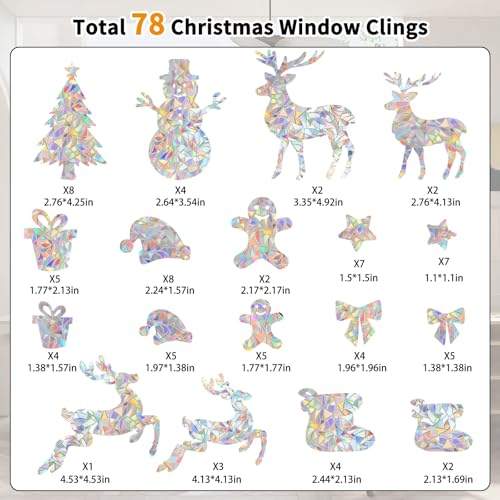 YUOROS 78 Pcs Christmas Window Clings Window Stickers - color: Christmas
