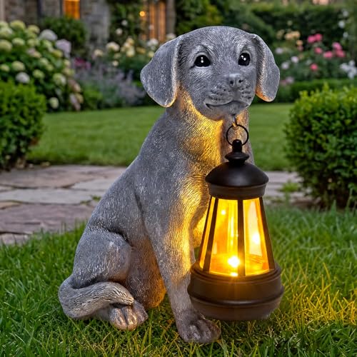 Solar Dog Garden Statue, Outdoor Decoration with Lantern - color: Labrador