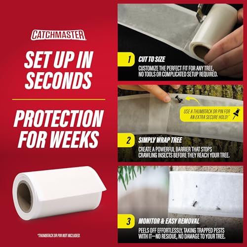 Catchmaster Tree Shield Lantern Fly & Ant Traps Insect Barrier, 12 Rolls 30ft Each, Outdoor Adhesive Crawling Insect Trap to Protect Trees, Fruit & Plants, Pest Control Lawn & Garden (Pack of 2) - size: 12 Rolls (Pack of 2)