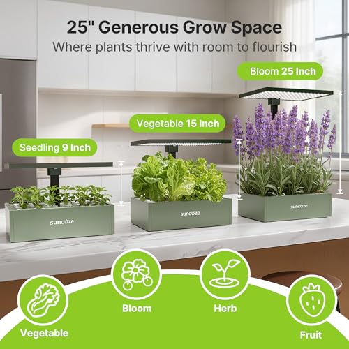 SUNCOZE Hydroponics Growing System 20 Pods, 25" Adjustable Height, 10L Tank - color: Avocado Green