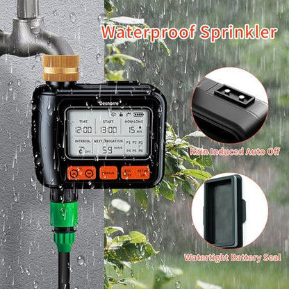 Sprinkler Timer, Programmable Hose Timers for Watering with Brass Swivel, Digital Irrigation Controller System with Rain Delay/Manual Mode/Automatic Watering for Gardens, Lawns, and Hose Systems