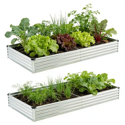 Foxlang 8x4x1ft(2 PCS) Galvanized Raised Garden Bed,Silver - color: Silver