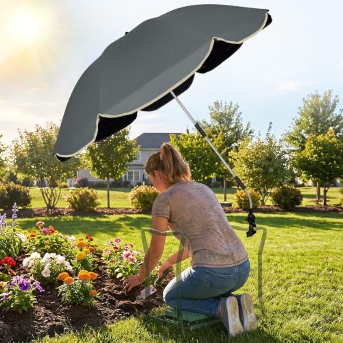 Garden Kneeler Umbrella with Clamp,42” Canopy, UPF50+ Sun Protection - color: Grey