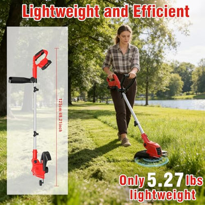 21V Electric Weed Wacker & Edger Lawn Tool Auto-Feed with 2.0Ah X 2 Battery - color: Scarlet
