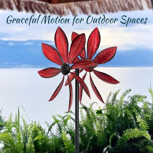 Red Leaf 360° Metal Wind Spinners Outdoor, 57" H - color: Red Leaf