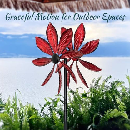 Red Leaf 360° Metal Wind Spinners Outdoor, 57" H - color: Red Leaf