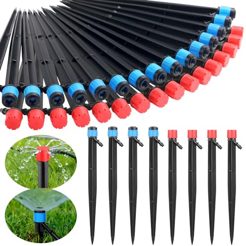 SiliFine 120 Pcs Drip Irrigation Emitters for 1/4'' Drip Irrigation Tubing 60 Irrigation Emitters Sprayer 60 Adjustable 360 Degree Water Flow Drippers for Patio Lawn Garden Watering - style: Style 1