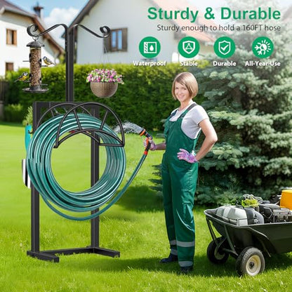 TomCare Garden Hose Holder, 4 Spikes Hose Stand for 160FT Outdoor Hose - color: All Black