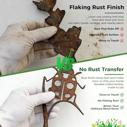 3-Pack Rust-Finish Ladybug, Bee and Flower Garden Stakes - style: Ladybug & Bee Flower Set