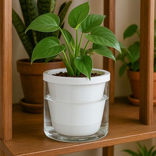 D'vine Dev Self-Watering White Terracotta Planter, 6 in, 2-Pack, 37-Y-B-2 - color: White, size: 6 Inch