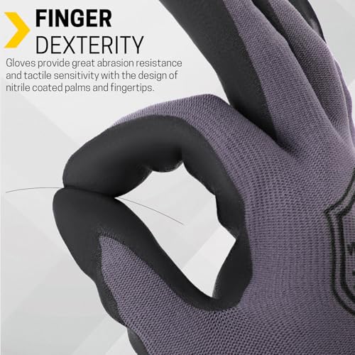 FURWEY Work Gloves, 16/32Pairs Nitrile, Seamless Nylon Knit - color: Black Gray, size: X-Large