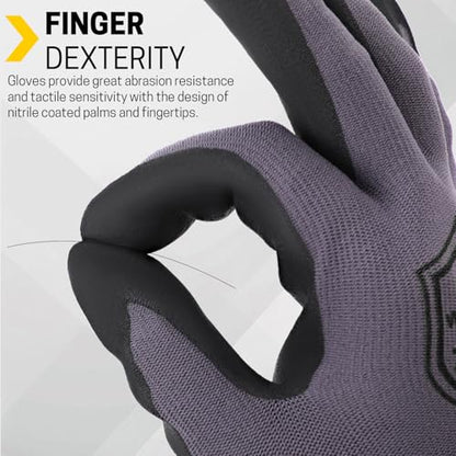 FURWEY Work Gloves, 16/32Pairs Nitrile, Seamless Nylon Knit - color: Black Gray, size: X-Large