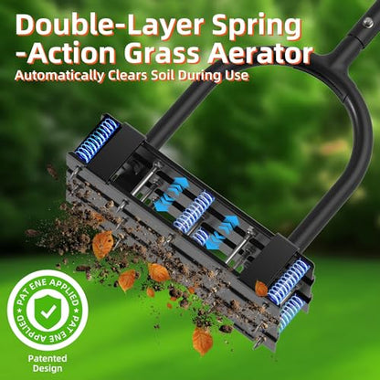 Lawn Aerator with Spring-Loaded Automatic Soil Removal Design