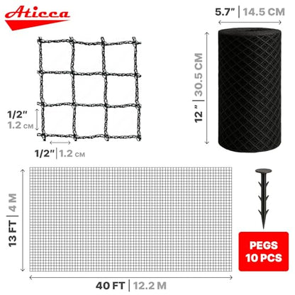 ATICCA 13 x 40 FT Heavy Duty Bird Netting for Garden, 10 Stakes, Black - size: 13x40 Ft Bird Netting