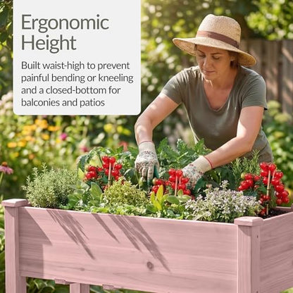 Best Choice Products 48x24x30in Raised Garden Bed, Elevated Wood Planter Box Stand for Backyard, Patio, Balcony w/Bed Liner, 200lb Capacity - Pink - color: Pink, size: 48x24x30in