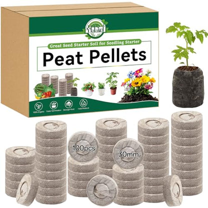 Halatool 100 Pcs 30mm Peat Pellets for Seedlings, Seed Starter Soil - size: 100 Pcs 30mm