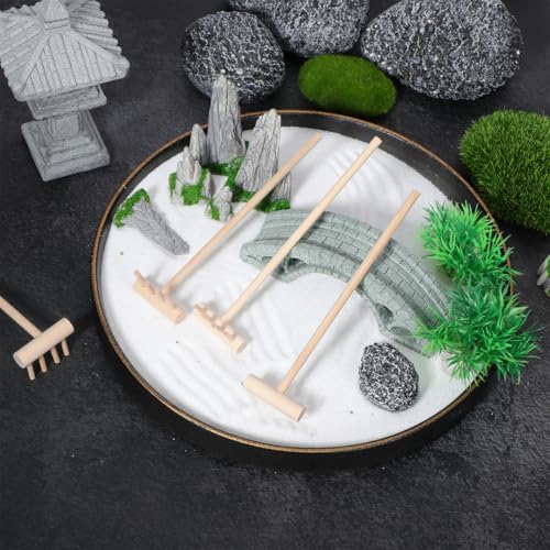 Garneck 64Pcs Mini Zen Garden Rakes Bamboo Sand Rake Set for Desktop Trays - size: 14X3.5CM