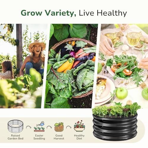 GreatBuddy 2x2x1 ft Round Galvanized Raised Bed, Easy-Assembly Raised Garden Bed with Anti-Cut Gloves & Tools, Rust-Proof Garden Bed for Outdoor, Vegetables, Herbs, Small Trees, Black - color: Black 2 Pack