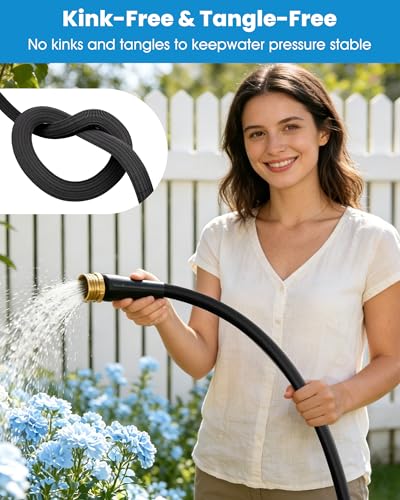 50 FT Garden Hose, Non-Expanding Water Hose, Ultra Flexible, Burst-Resistant, Kink-Free, High-Pressure Garden Hose for Easy All-Weather Use on Lawns, Gardens, and Outdoor Cleaning - size: 50ft