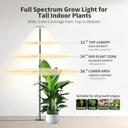 60W Tall Grow Light, 85” Full Spectrum Standing Plant Light
