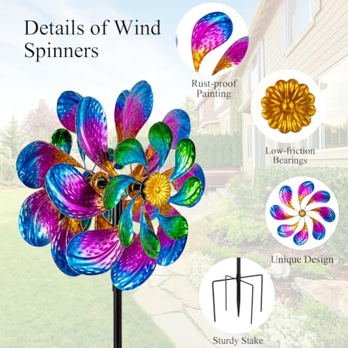 Metal Wind Spinners Outdoor,13''Purple Garden Windmill - size: 13'' Purple