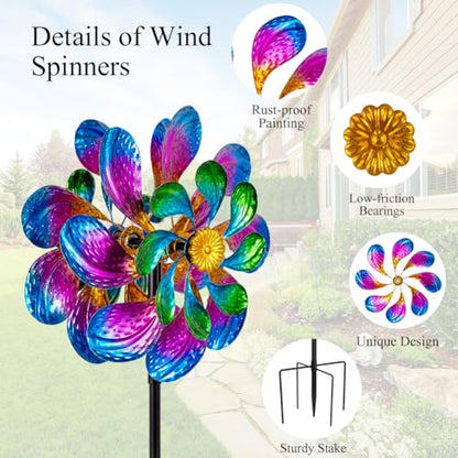 Metal Wind Spinners Outdoor,13''Purple Garden Windmill - size: 13'' Purple