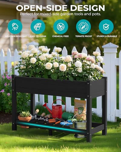 SERWALL Raised Garden Bed with Legs-Black - color: Black, size: 1 pack