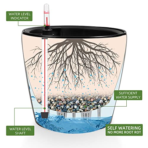 Dexceder 9x8 Self Watering Planter (Black High Gloss) - color: Black, size: 9x8